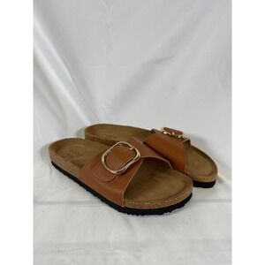 STUDIO 1886 Tan Leather Buckle Cork Footbed Slide Sandals Women's Size 7